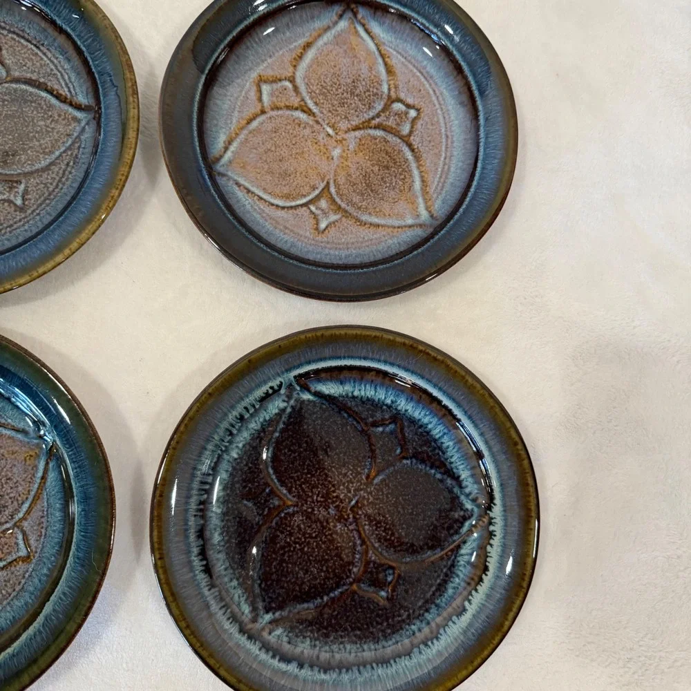 Ben Campbell Studio Pottery Signed Salad Plates Set of 6 Blue Glaze 8.25